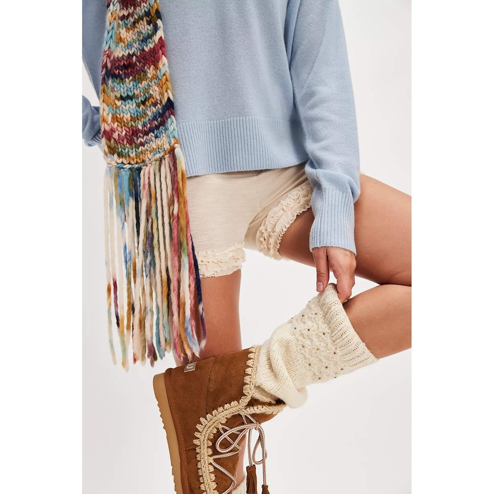 Free People‎ French Knot Cream Crochet Legwarmers Beaded One Size NWT
